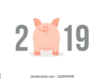 Little Pig butt. Chinese New Year 2019 background. Year of the pig cartoon character.