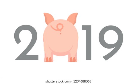 Little Pig butt. Chinese New Year 2019 background. Year of the pig cartoon character.