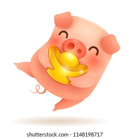 Little Pig with Chinese gold - Ingot. Chinese New Year. The year of the pig.