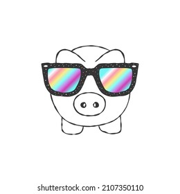 Little pig. A hand-drawn cute little piggy with fancy glasses. Vector illustration
