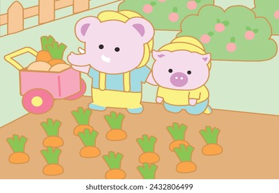 Little pig harvest with friend.