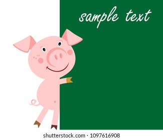 Little pig isolated on white background. Illustration for children. Cartoon character. Place for your text.