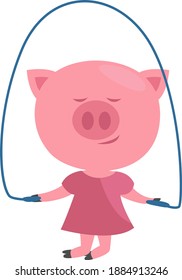 Little pig jumping rope,illustration,vector on white background