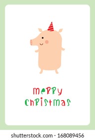 little pig merry christmas greeting card