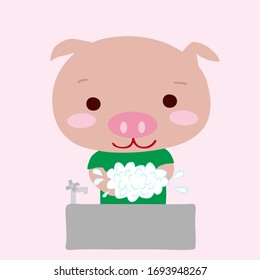 A little pig washing his hands 