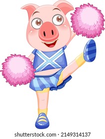 Little pig wearing cheerleader costume illustration