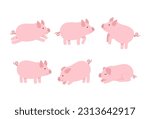 Little piggy character. Cartoon funny pink pig boy isolated on white background, cute piglet illustration