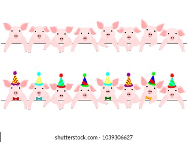 little pigs border set, with and without party hats