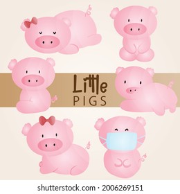 Little Pigs. Cute Pigs Vector Illustration