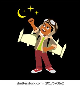 little pilot cartoon character in aviator costume
