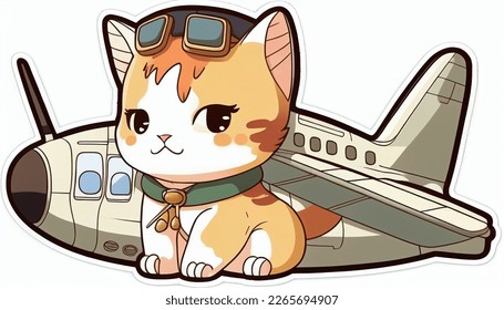 little pilot dog wear sunglasses sitting next to the plane