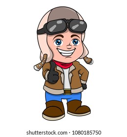 Little Pilot with thumbsup pose cartoon vector