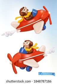 Little pilot with a toy airplane 3d vector icon