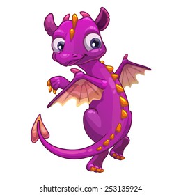 Little pink cartoon dragon, isolated vector illustration