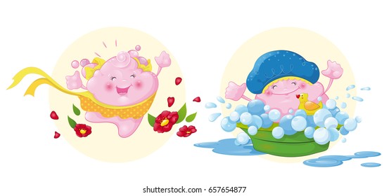 little pink clouds take a bath and play in the flowers