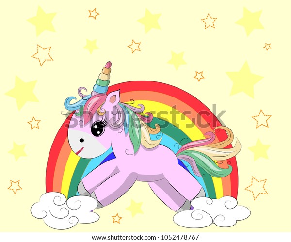 Little Pink Cute Cartoon Unicorn On Stock Vector (Royalty Free ...