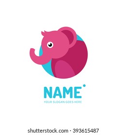 Little pink elephant. Kids logo, illustration, design template. Company, shop, symbol concept icon. Element in vector.