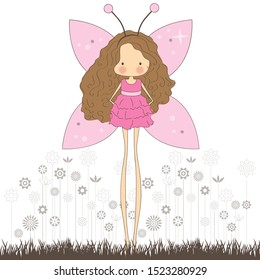 Little pink fairy character, vector