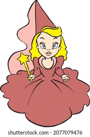 Little Pink Fairy Pixie Blonde Charming Girl Mythology Creature Cartoon Character Mascot with Magic Wand Vector
