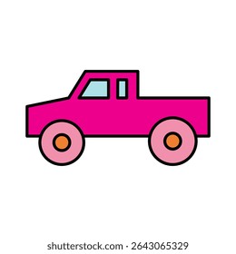 little pink pickup truck cartoon icon design vector