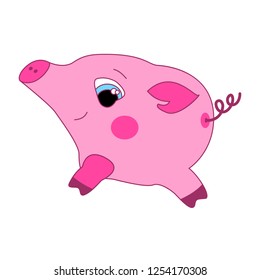 Little pink pig on a white background. Vector