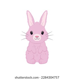 Little pink rabbit. Cute easter bunny. Adorable animal in kawaii style. Sitting hare on a white background. Vector illustration.
