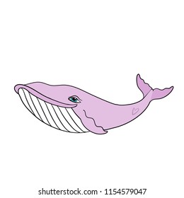 Little pink Whale, vector illustration isolated on white background, cute baby shower decor