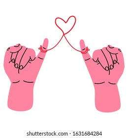 Little pinkie fingers promise with red thread vector