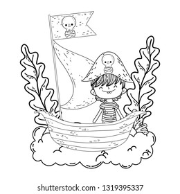 little pirate with boat in clouds