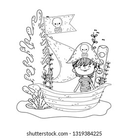 little pirate in boat fairytale character