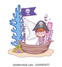 little pirate in boat fairytale character