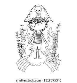 little pirate in the clouds with rainbow