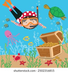 Little Pirate Dives to get the Treasure