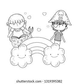 little pirate with mermaid in clouds
