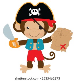 Little pirate monkey  vector cartoon  illustration