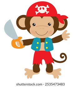 Little pirate monkey  vector cartoon  illustration