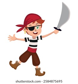 little pirate with sword in hand, vector illustration.