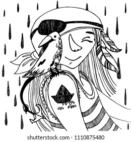 Little piratka raven anchor singlet rain tattoo