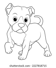 Little Pitbull Dog Cartoon Animal Illustration BW