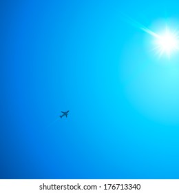 Little plane flying to the sun, vector illustration