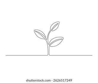 Little plant sprout outline drawing illustration. Continuous line draw of international day for biological diversity vector