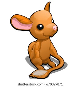 Little plush toy in the shape of a mouse with a long tail and ears isolated on a white background. Long-eared jerboa. Cartoon vector close-up illustration.