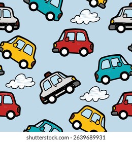 Little police car seamless doodle vector 