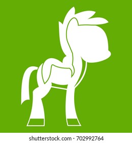 Little pony icon white isolated on green background. Vector illustration