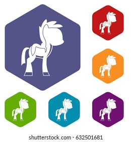 Little pony icons set hexagon isolated vector illustration