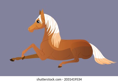 The little pony lay down to rest. Illustration for children. Isolated flat vector illustration