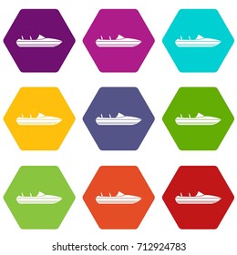 Little powerboat icon set many color hexahedron isolated on white vector illustration