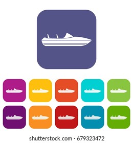 Little powerboat icons set vector illustration in flat style In colors red, blue, green and other