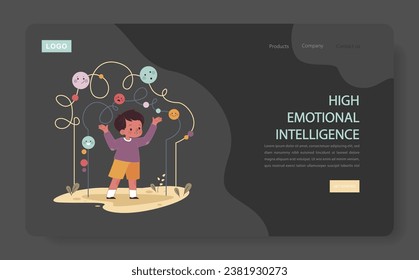 Little preschool boy with high emotional intelligence web banner or landing page. Positive parenting impact on child emotional development. Childhood with father involvement. Flat vector illustration.