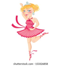 Little pretty ballet dancer girl. Vector cartoon style dancing women.